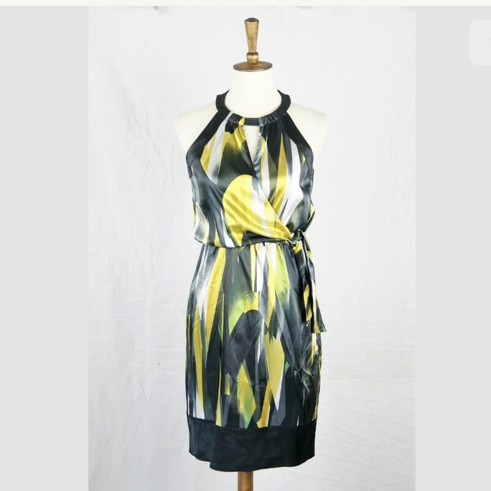 TAHARI Abstract Print Stretch Faux Wrap Dress 2